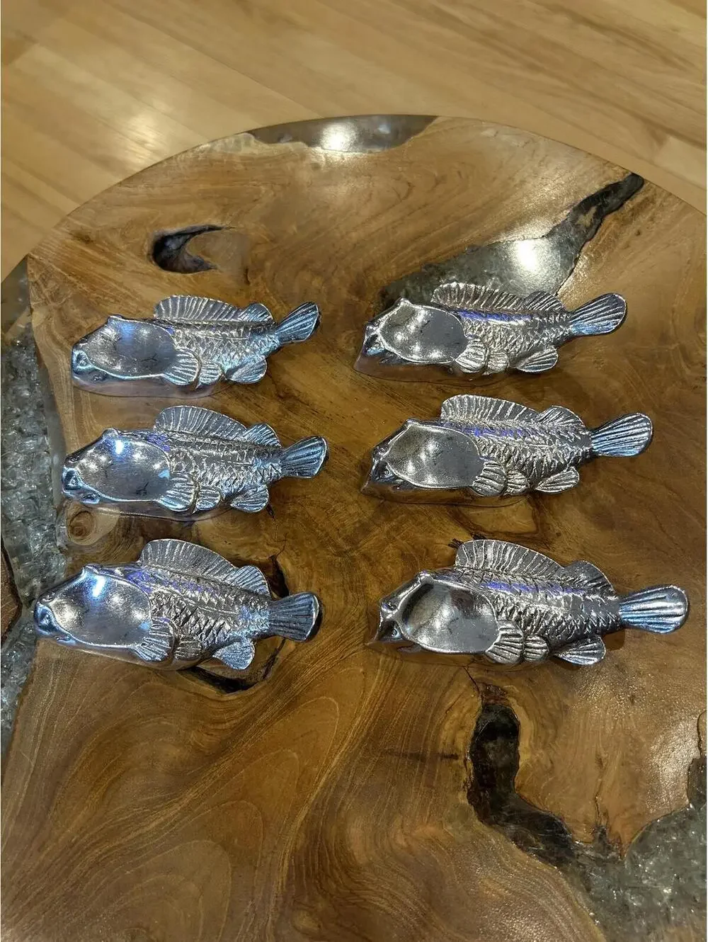 Set of 6 Vintage Metal Fish Shaped Spoon Rests
